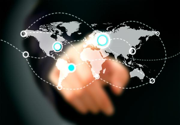 Businessman touching virtual screen