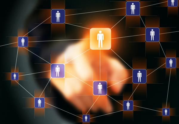 Businessman touching virtual social netw