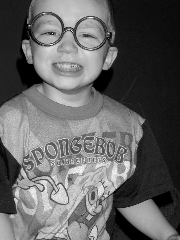 Child Close Up with Silly Glasses B&amp;