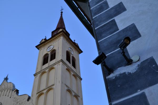 Church with a surveillance camera