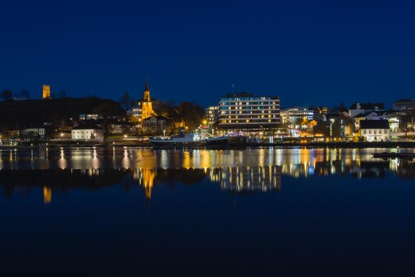 City Skyline and River at Night