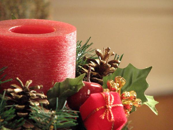 Closeup of a red Christmas candle