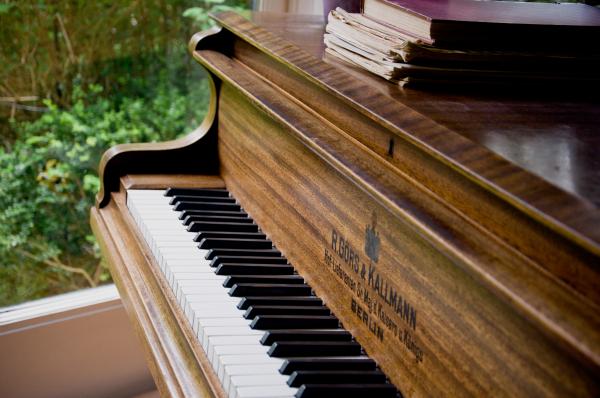 Closeup of antique piano keys