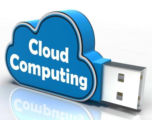 Cloud Computing Cloud Pen drive Shows Digital Services And Online Back