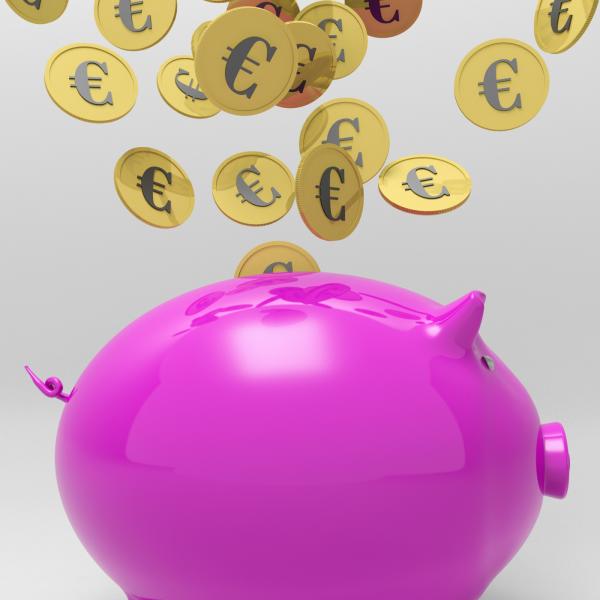 Coins Entering Piggybank Showing European Loan