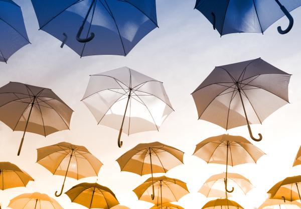 Colorful Umbrellas Hanging in the Air