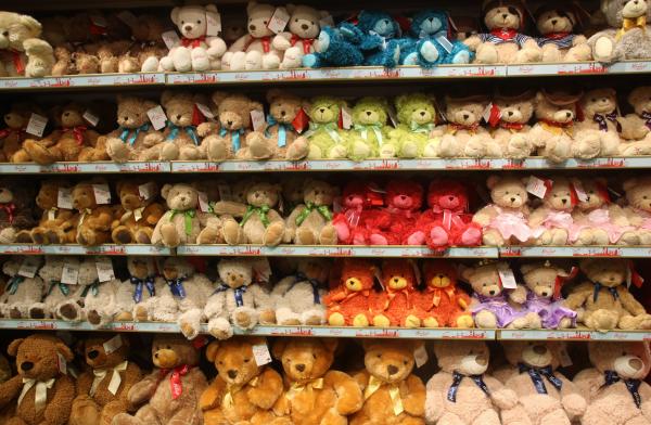 Colourfull toys on the showcase