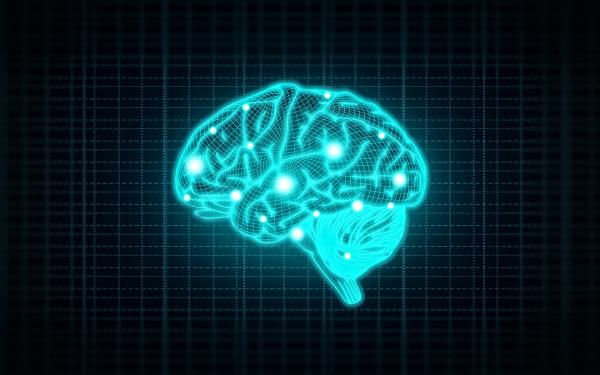 Concept of Intelligence with Human Brain on Blue Background