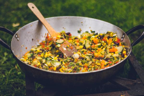 Cooked Food in Black Metal Cooking Pot