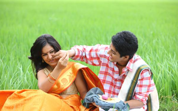 Couple sitting in the paddy field