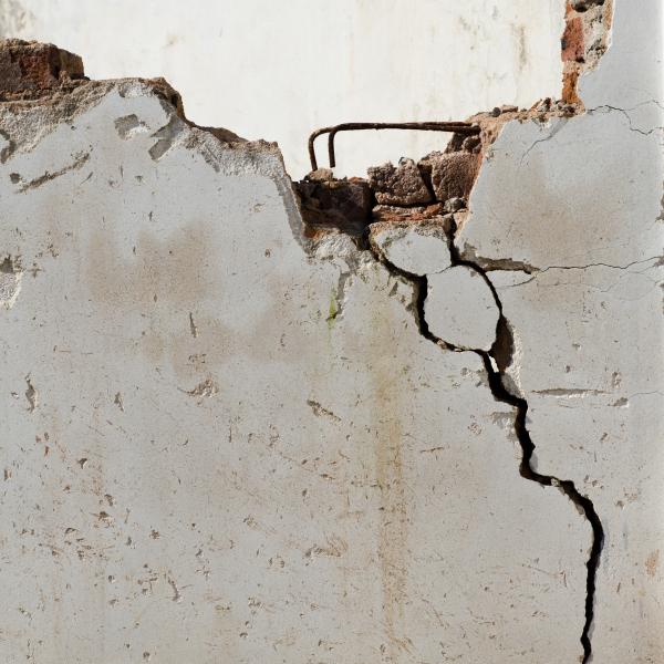 Cracked concrete wall