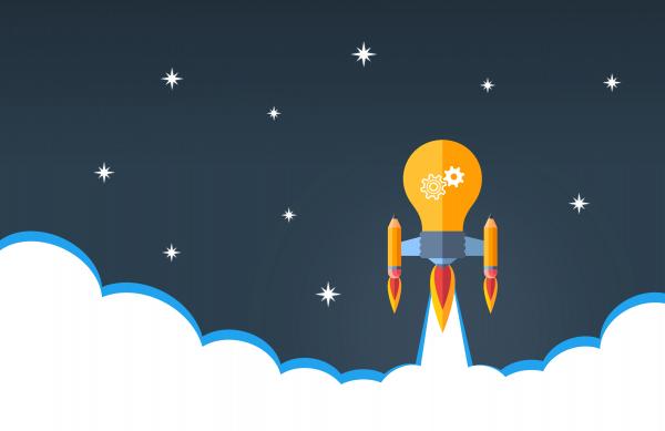 Creativity and Good Ideas Concept - Rocket Lightbulb