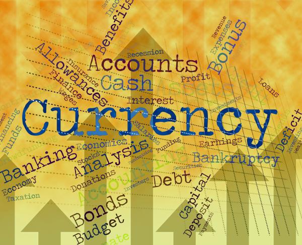 Currency Word Shows Exchange Rate And Coinage