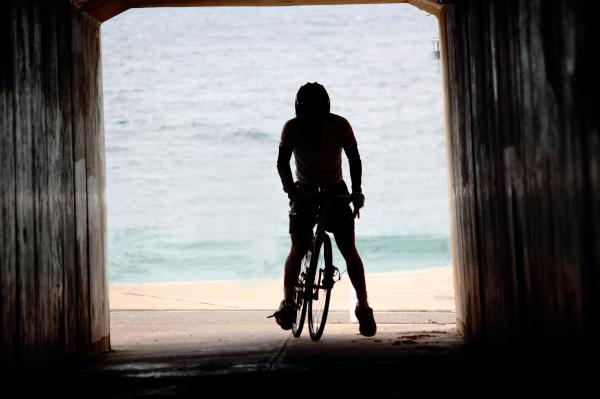 Cyclist in tunnel