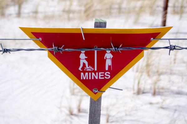 Danger - Land Mine sign in the Falklands