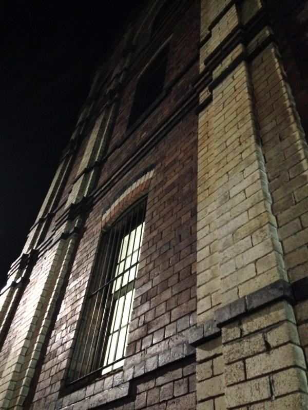 Dark brick building facade