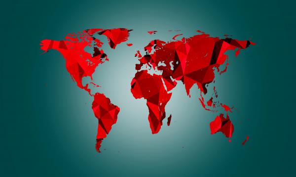 Detailed world map with modern triangle