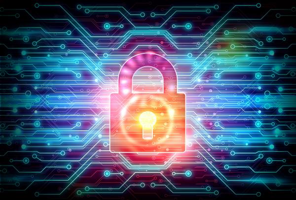 Digital Padlock on Circuit Background