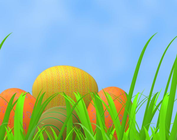 Easter Eggs Means Green Grass And Pasture