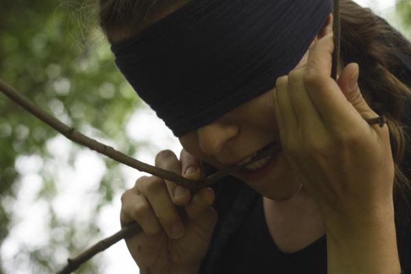 Edina Miskei blindfolded in Novi Sad