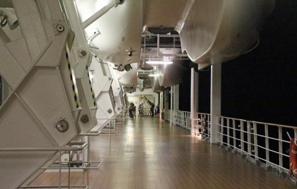 Empty boat deck in the night