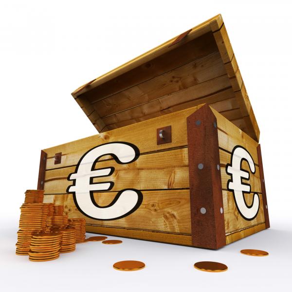Euro Chest Of Coins Shows European Prosperity And Economy