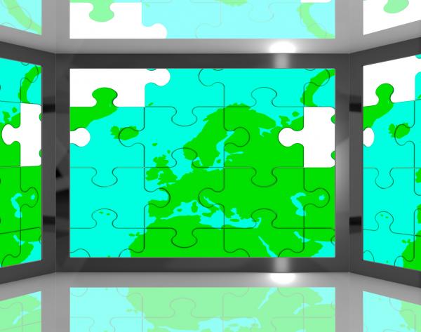 Europe Map On Screen Showing European Tourism And Travelling
