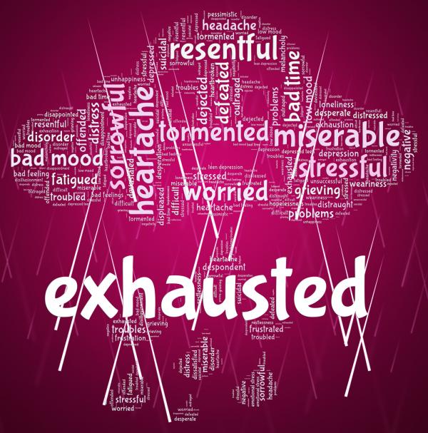 Exhausted Word Represents Tired Out And Drained
