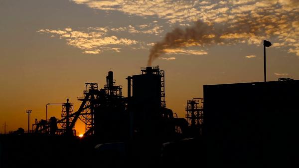 Factories at sunset