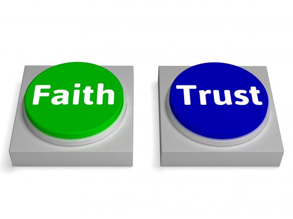 Faith Trust Buttons Shows Trusting Or Believing