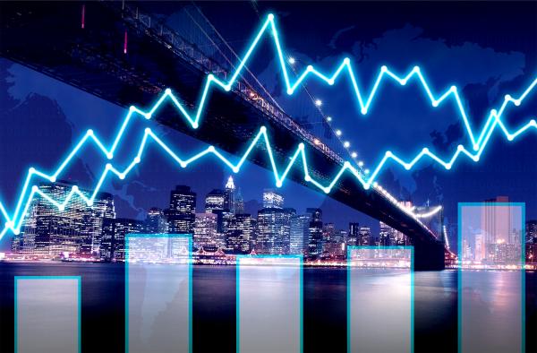 Finance graph on Manhattan at night