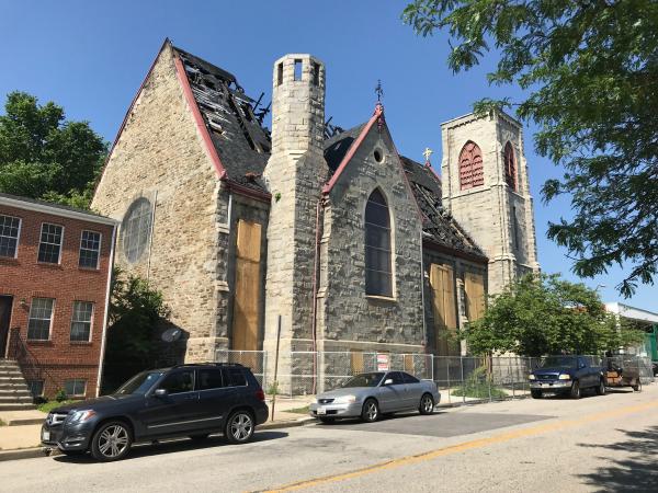Fire damage, Grace Memorial Baptist Church, 1100 N. Eden Street, Baltimore, MD 21213