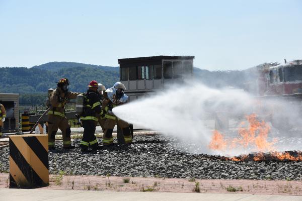 Firefighters Practicing