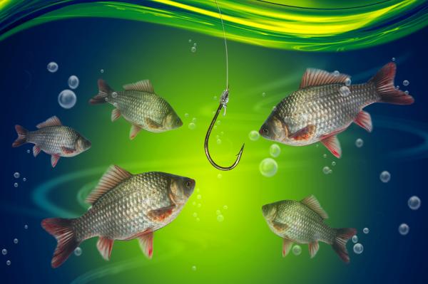 Fishing line and hook under water