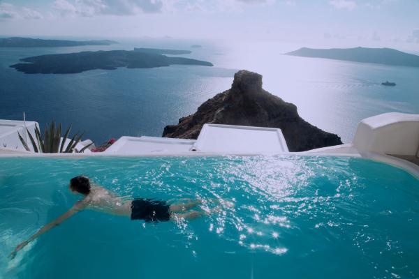floating man in the pool