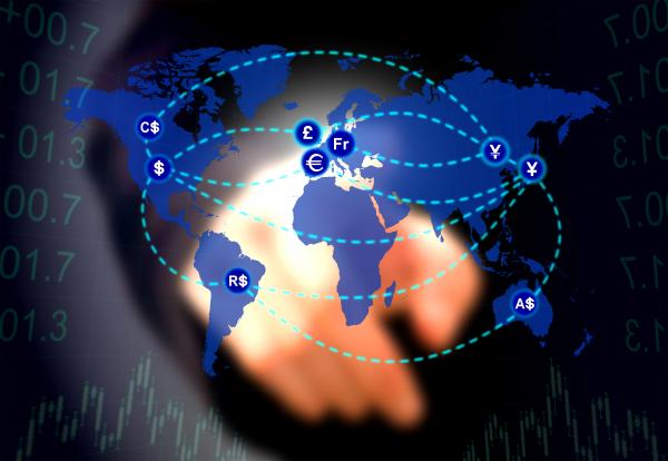 Forex trader touching a virtual currency