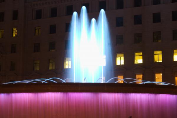 Fountain at Night on Plaça de Catalunya