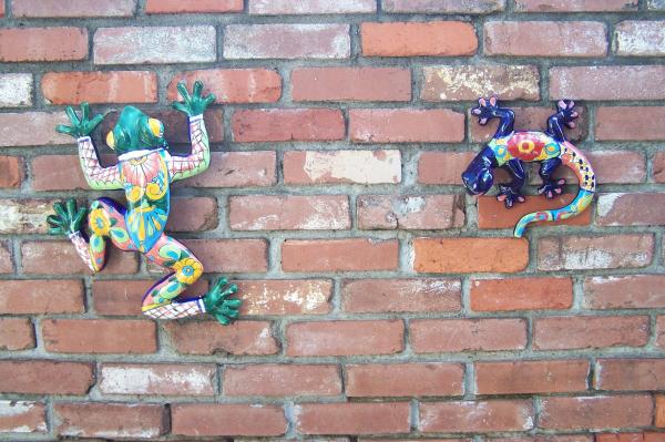 Frog and Lizard on Brick Wall