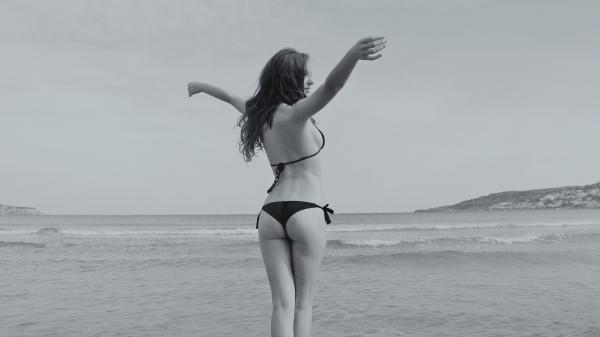 Girl on a beach black & white