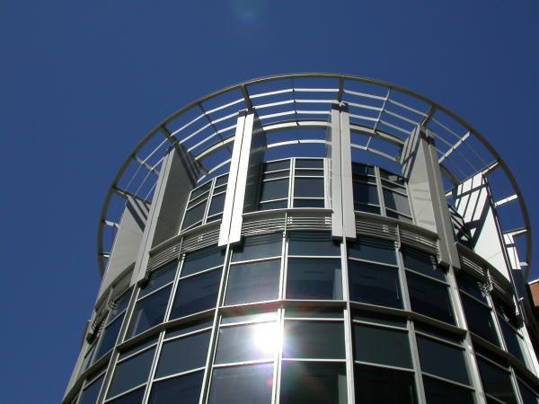 Glass and metallic building