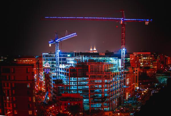 Glowing Night Cranes in Washington, DC