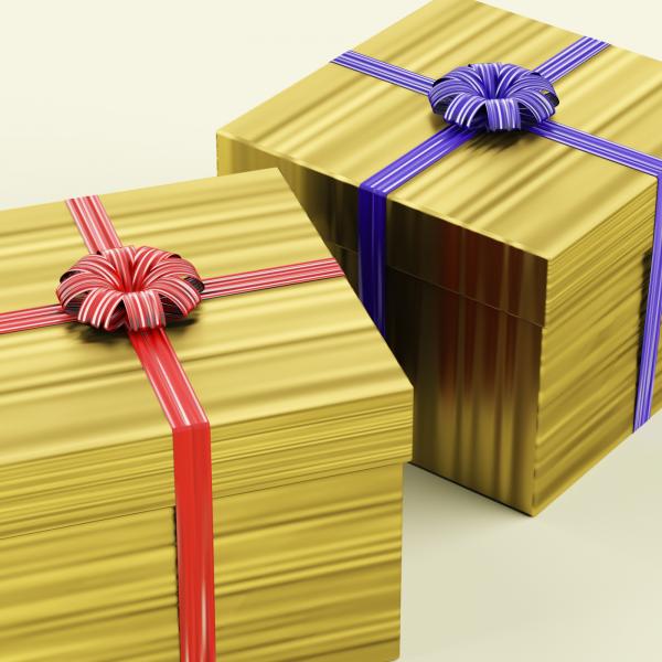 Gold Gift Boxes With Ribbon As Birthday Present