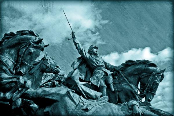 Grant Cavalry Statue - Cyanotype