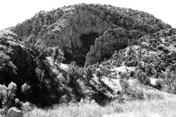Gray Scale Photo of Mountain during Daytime