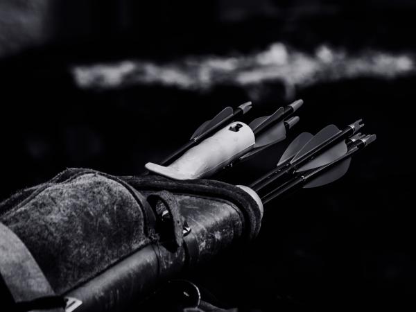 Grayscale Photo of Arrow Inside Black Case