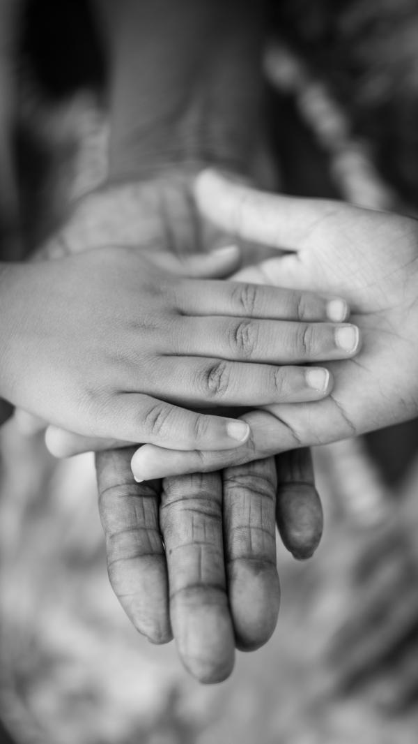 Grayscale Photo of Man, Woman, and Child