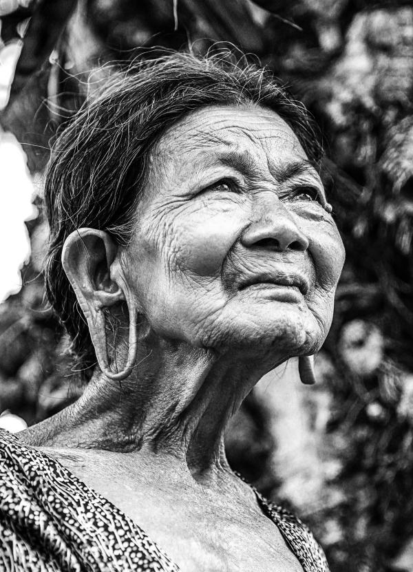 Grayscale Photo of Woman Wearing Scoop Neck Shirt