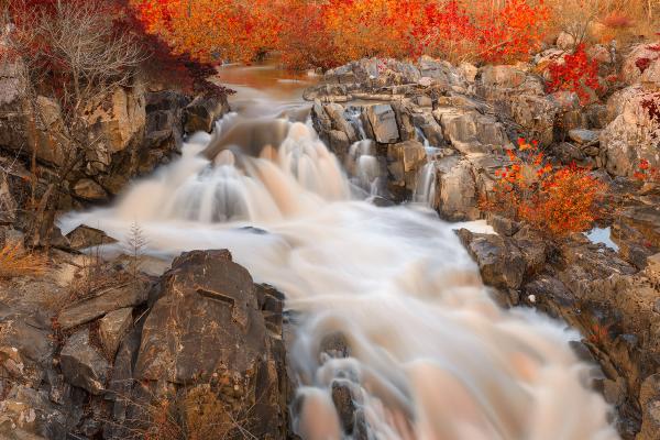 Great Falls Autumn Cascades - Amber Ruby HDR