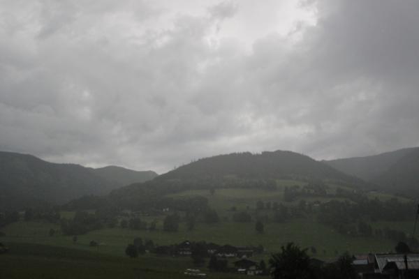 Green hill into clouds