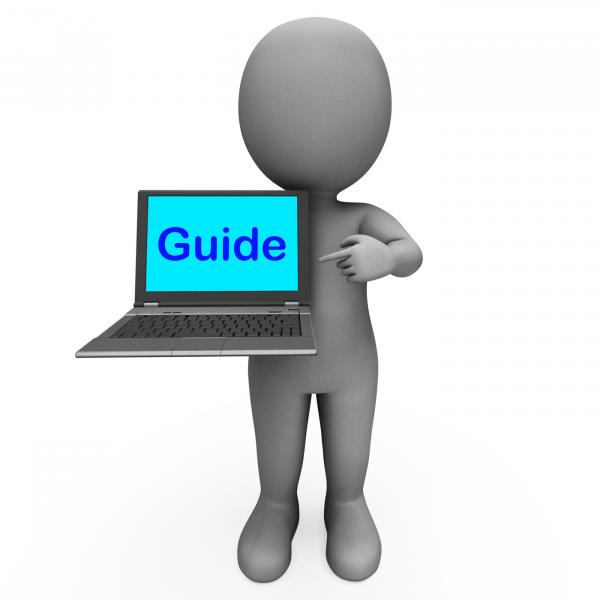 Guide Character Laptop Shows Help Assistance Or Guidance